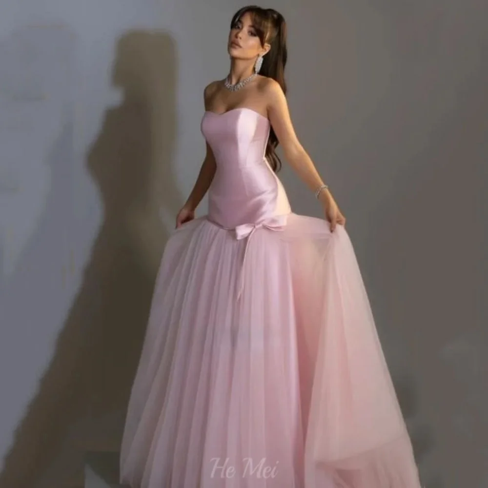 

Customized Elegant Simple Prom Dresses Tulle Strapless Evening Dress Mermaid Sleeveless Party Gown Vestido De Novia