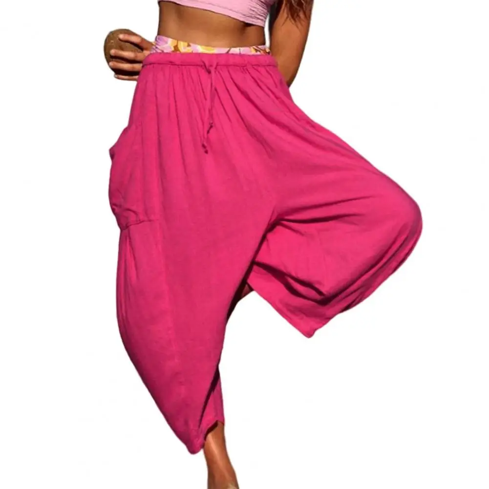 Zomerbroek Dames Wijde pijpen Broek Stijlvolle dames wijde pijpen geplooide broek met elastische taille Trekkoord Enkel voor comfort