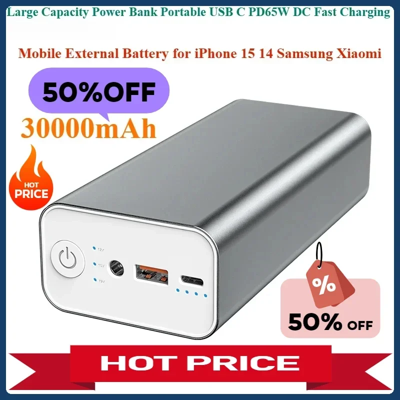 

Portable USB C PD65W DC Fast Charging Mobile External Battery For IPhone15 14 Samsung Xiaomi 30000mAh Large Capacity Power Bank