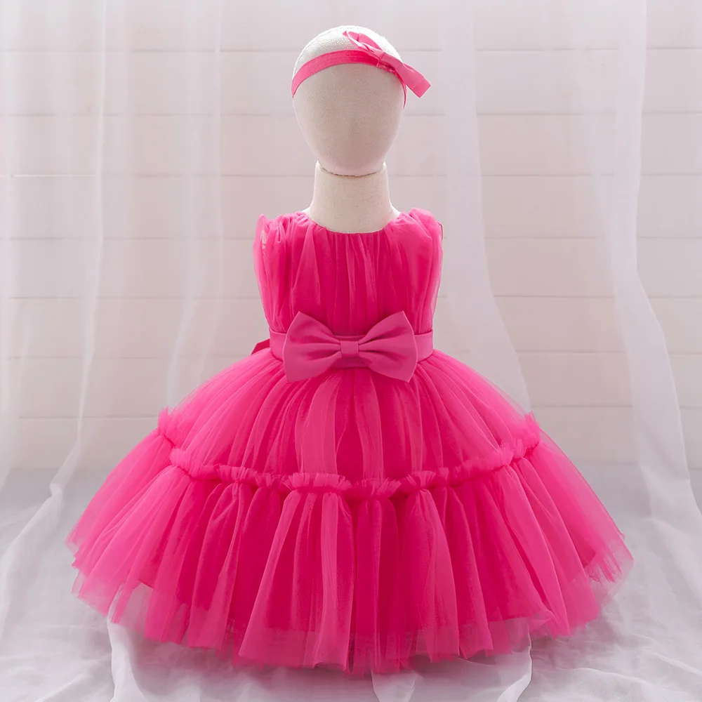 Vestido de tule plissado para bebê menina, festa de aniversário, cerimônia de graduação, concurso, criança, 6M-5 anos