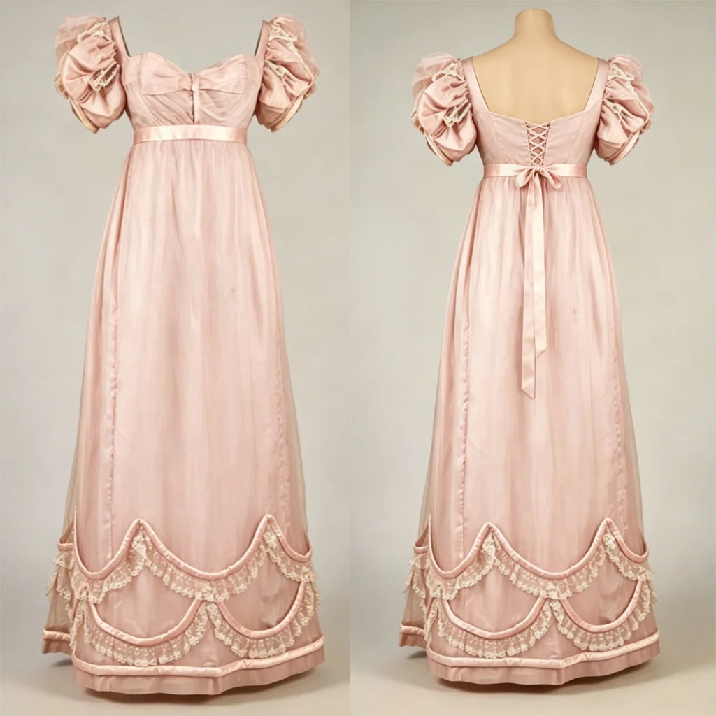 Jane Austen Cosplay-Kostüm Regency Rosa Abendkleid Britisches Hochgeschnittenes Tageskleid Elegantes Langes Kleid für Teepartys