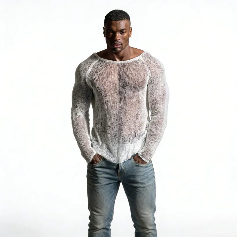 Men's Sexy Casual T-Shirt Breathable Raglan Long Sleeve Top Soft Lightweight Streetwear Fashion Basic High Quality Tee Shirt image 6