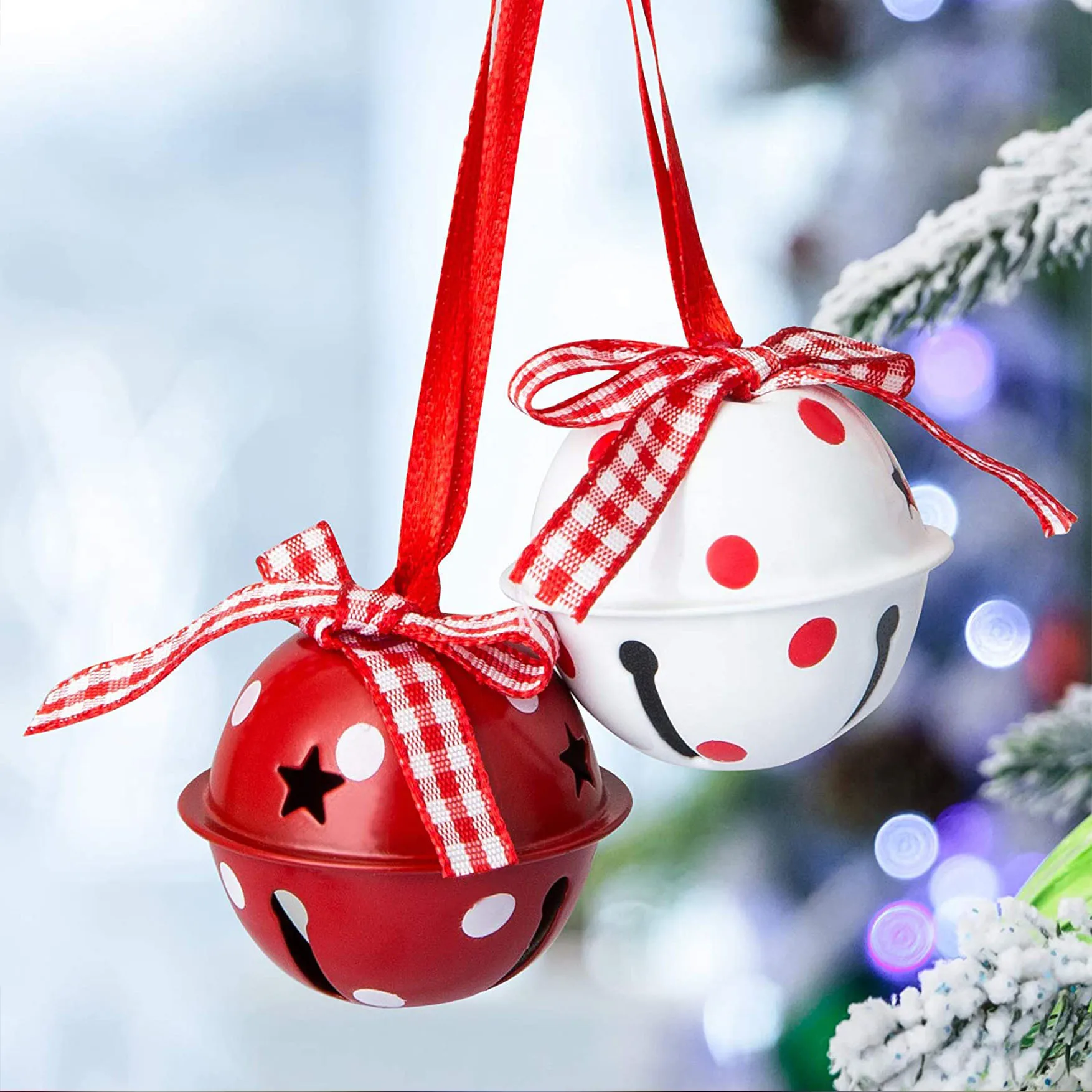 12pcs/set 4CM Christmas Bell Red White Metal Big Jingle Bells Christmas Tree Hanging Pendant Ornament for Home Christmas Decor