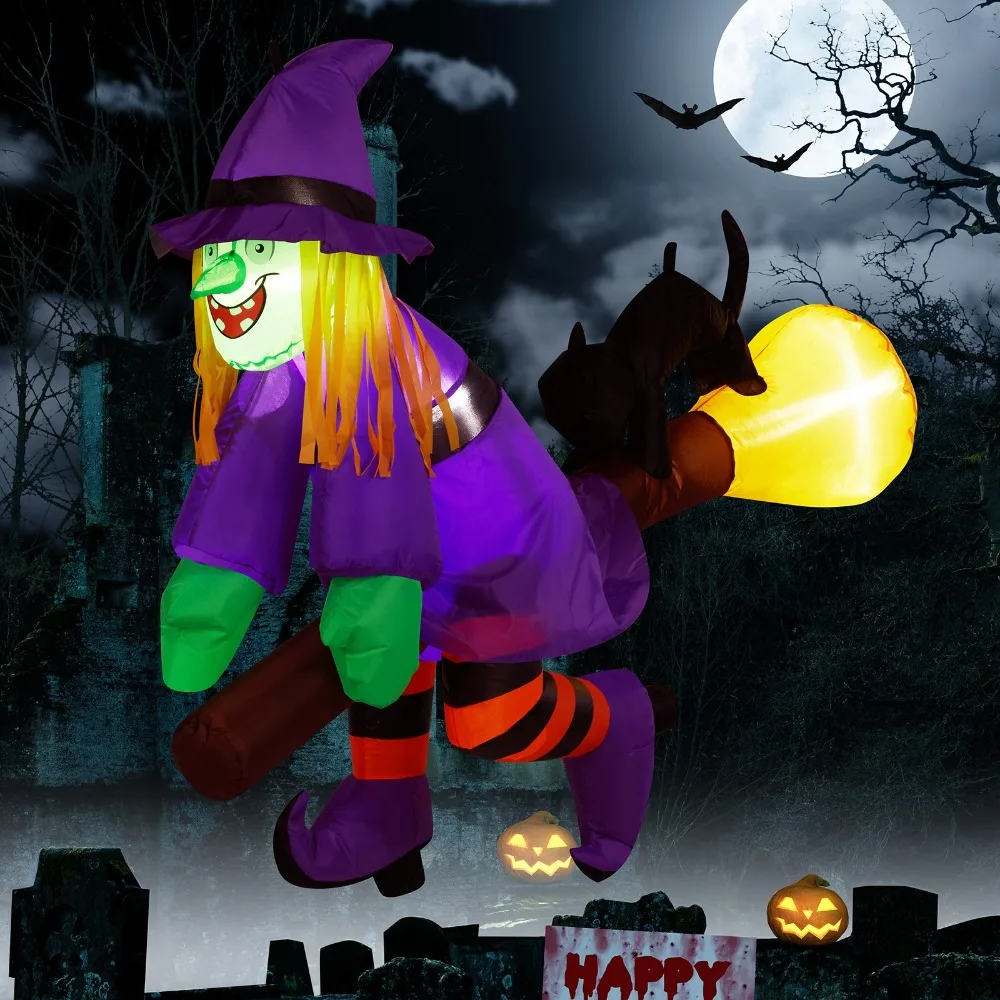 

3.9FT Inflatable Halloween Decorations Witch Riding Broom Outdoor Garden Decor