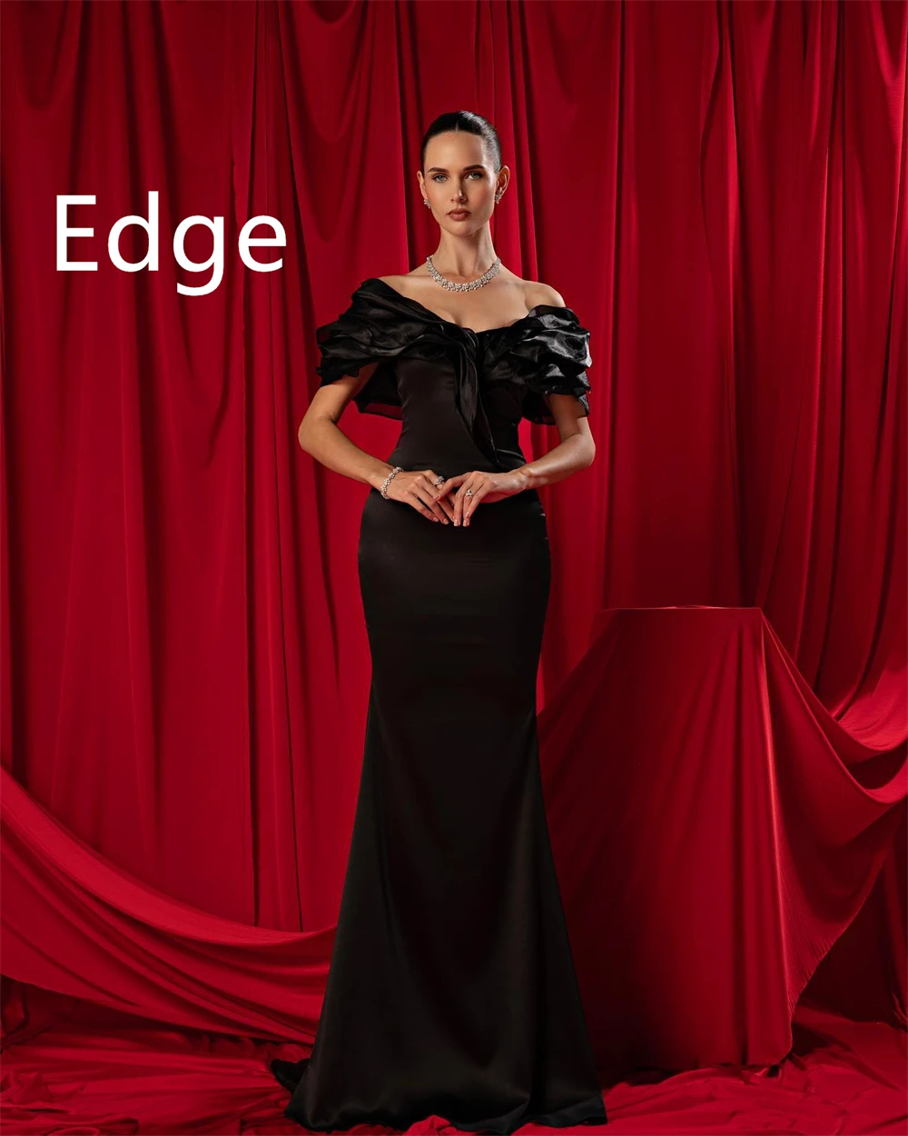 ชุดราตรีผ้าซาตินคุณภาพสูงแบบนางเงือกสั่งทำพิเศษ ชุดราตรีออกงานแบบเปิดไหล่ ดีไซน์หรูหรา สำหรับโอกาสพิเศษ