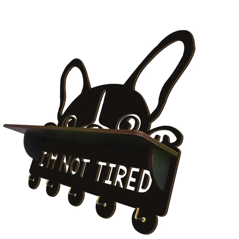 I'M NOT TIRED French Bull Dog Wall Mounted 5 Hooks Key Rack Frenchie Puppy Medal Hangers Display Rack for Entryway or Mudroom