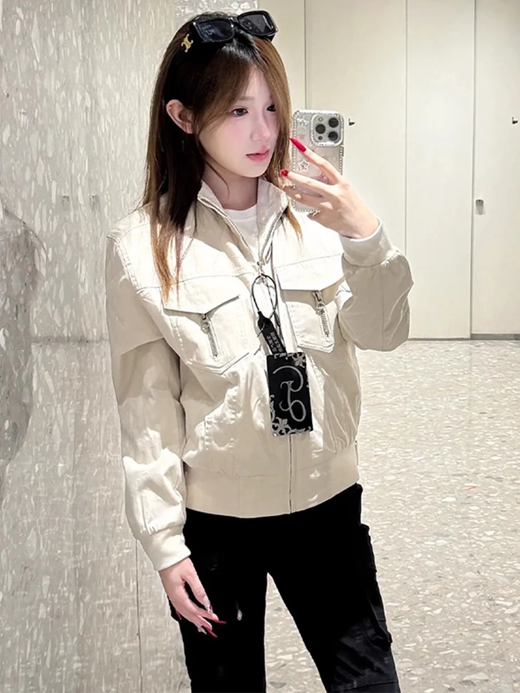 

Мужская осенняя элитная крутая рабочая одежда цвета хаки с воротником-стойкой, верхняя одежда, универсальная мотоциклетная одежда