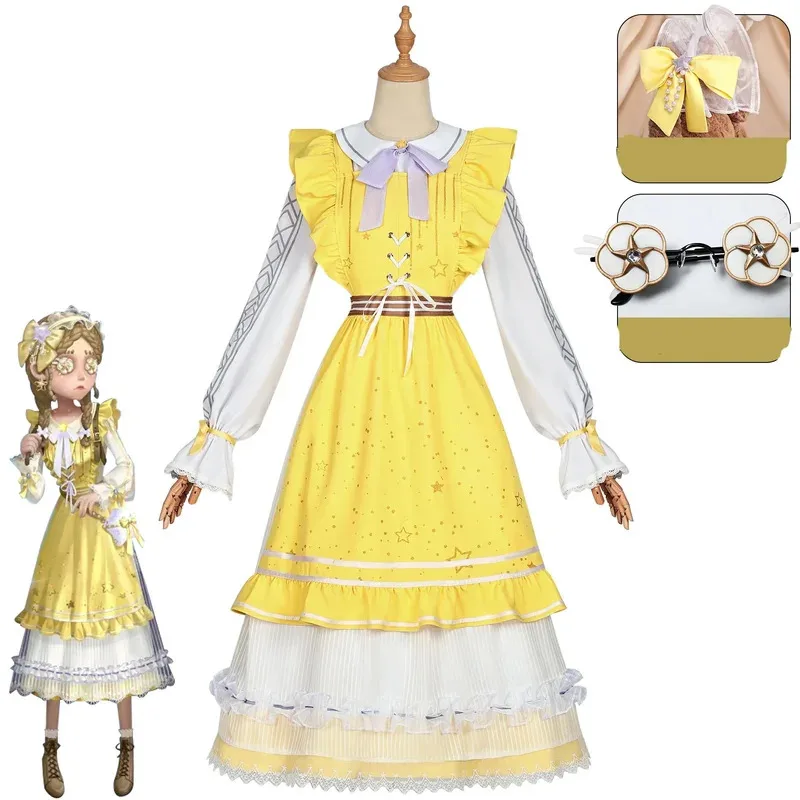 لعبة الهوية V آن ليستر لعبة التاجر التأثيرية فستان أصفر لامع أغطية الرأس شعر مستعار امرأة لطيف أنيمي حفلة اللعب الزي؛ 2