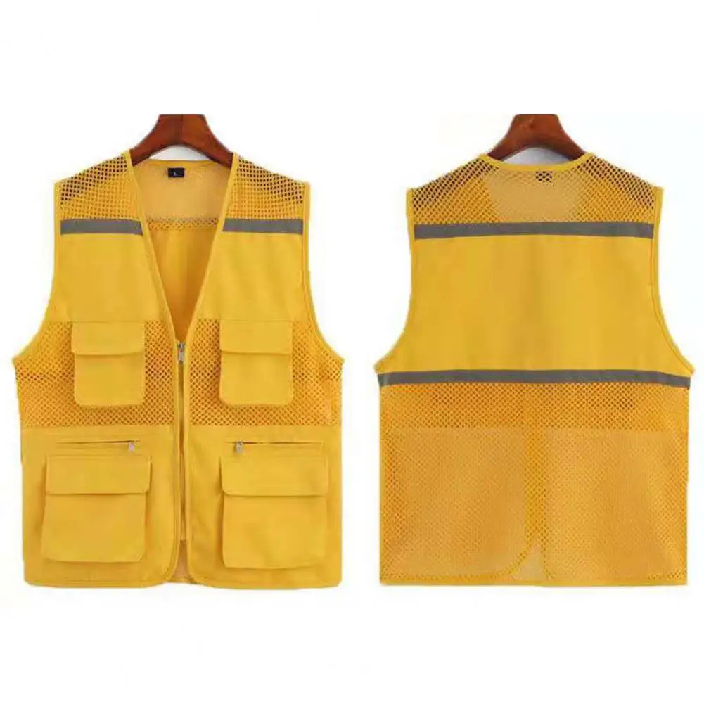 Mesh Director Waistcoat Reflective Stripes Director Fishing Vest with Multi Pockets for Men Breathable Lightweight for Outdoor