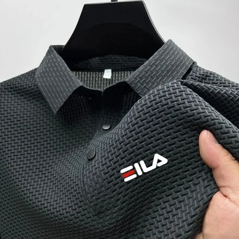 

Men's Golf Shirt - Summer 2026 Men's Street Style High-Quality Short-Sleeved Fashion Polo Shirt, Iced Silk Feathers, Business St