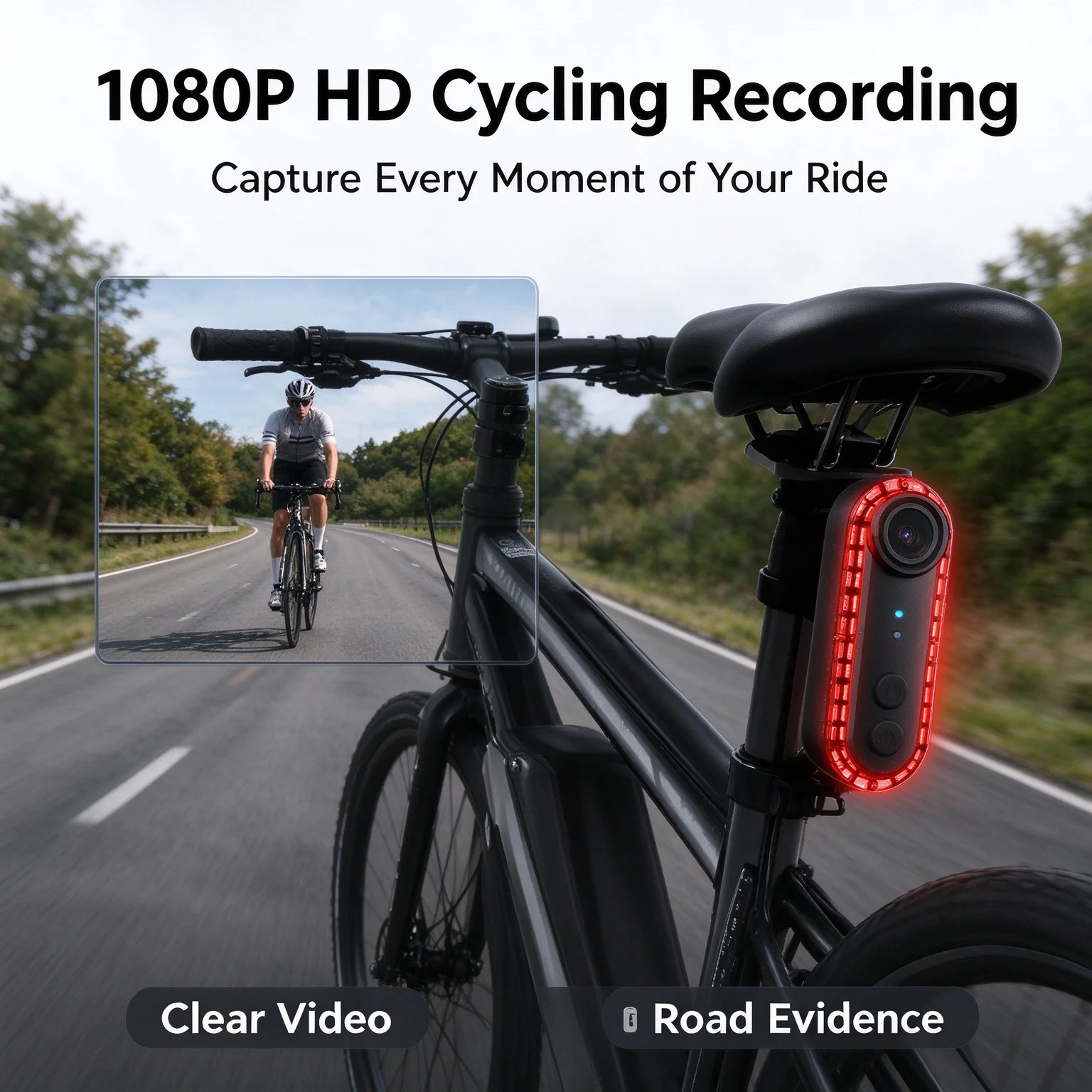 Bicycle Camera Tail Light Waterproof Motorcycle Bike Cycling Recorder Warning Lamp for Electric Scooter Night Riding Safety