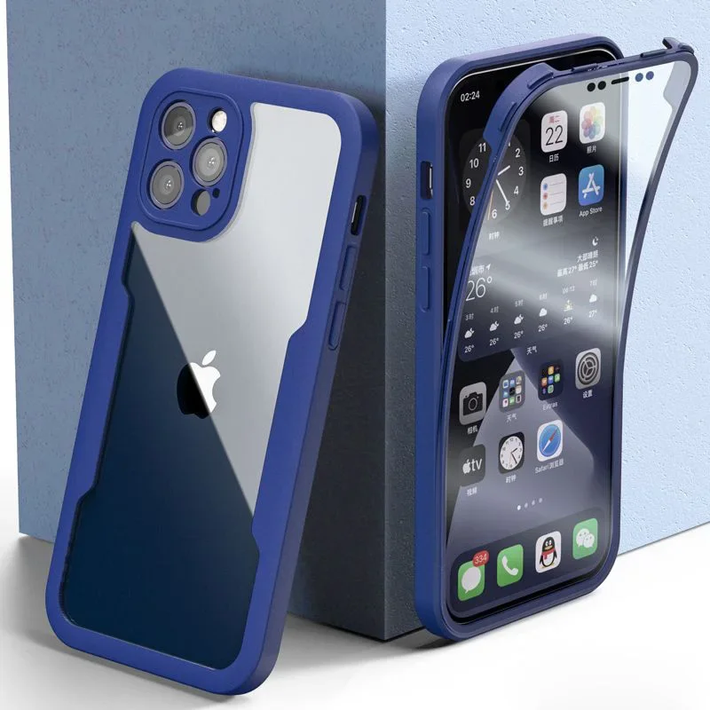 360 klare Handyhülle für iPhone 16 15 Plus 13 12 14 11 Pro Max X XS XR Cover, stoßfester Kameraobjektiv-Bildschirm, vollständiger Schutz