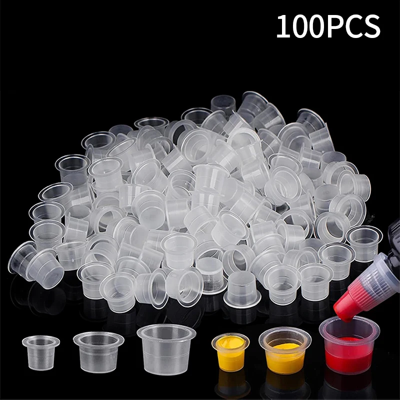 100Pcs POSEIDON Tattoo Ink Cups High Quality Plastic Disposable Pigment Clear Permanent Makeup Tattoo Accessory Tattoo Ink Cups