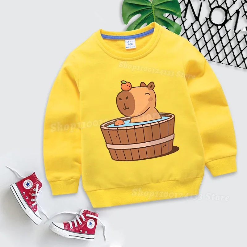 

Capybara Kids Spring Thin Pullover Sweatshirt Clothes Canvas Cute Y2K Fashion Kawaii Printed Cotton Baby Clothes Long Sleeve Top