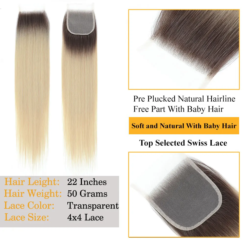 22" # 613 4X4 الاصطناعية السويسرية أعلى الدانتيل إغلاق مقاومة للحرارة مستقيم الدانتيل الشفاف مع عقدة ابيض شعر الطفل للنساء