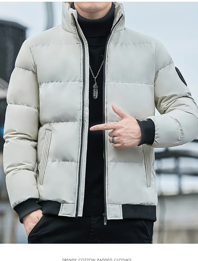 2023 New Solid Stand Collar Male Windbreak Cotton Padded Down Jacket Warm Thick Men Parka Winter Casual Mens Outwear