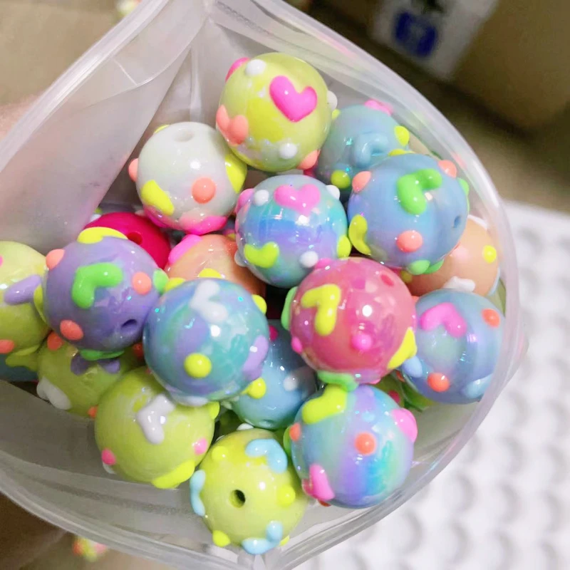 New Arrival Heart Polka Colorful Cream Handmade Beads Round Jelly for Bracelet Jewelry Diy Material Preppy Small Business