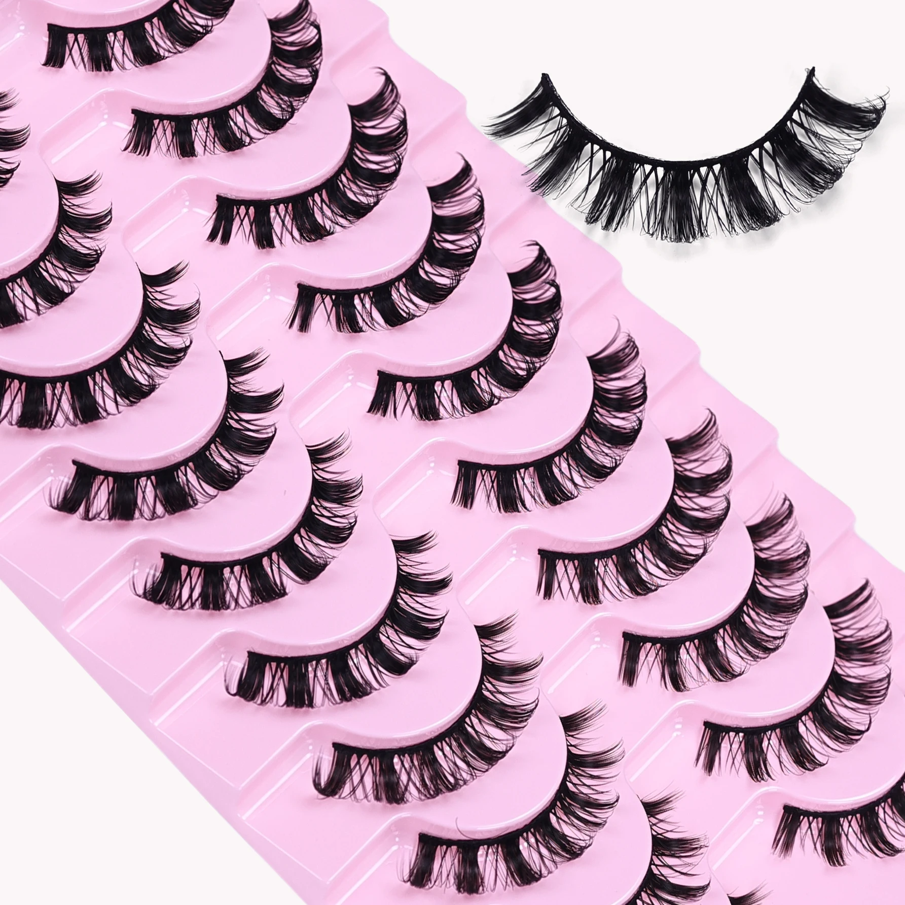 10 أزواج جلدة D حليقة 10-16 مللي متر الروسية جلدة ثلاثية الأبعاد الرموش وهمية قابلة لإعادة الاستخدام رقيق الروسية قطاع جلدة