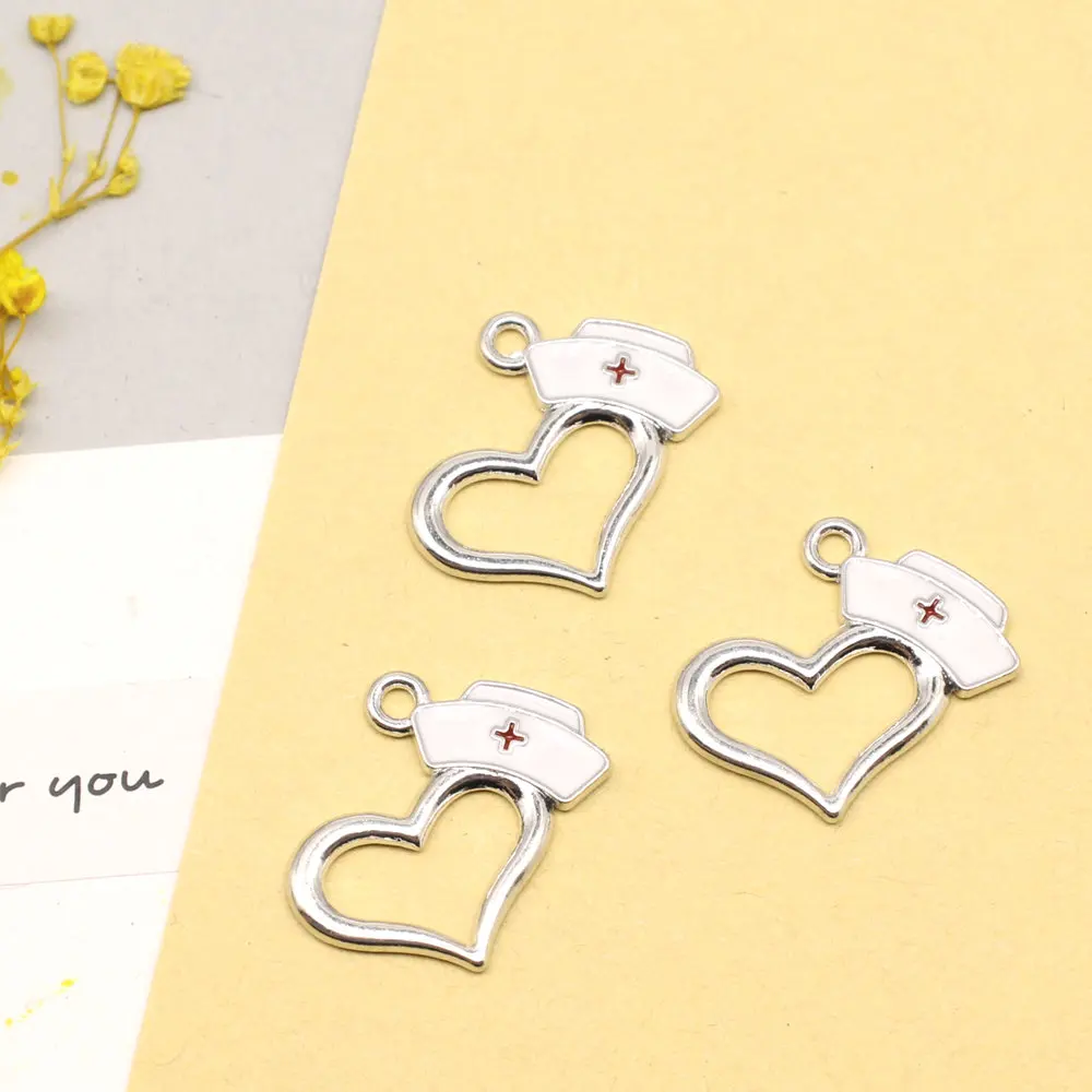 Nurse Cap Charms Pendants For Earrings Findings For Diy Fashion Jewellery 20x21mm 10pcs Enamel