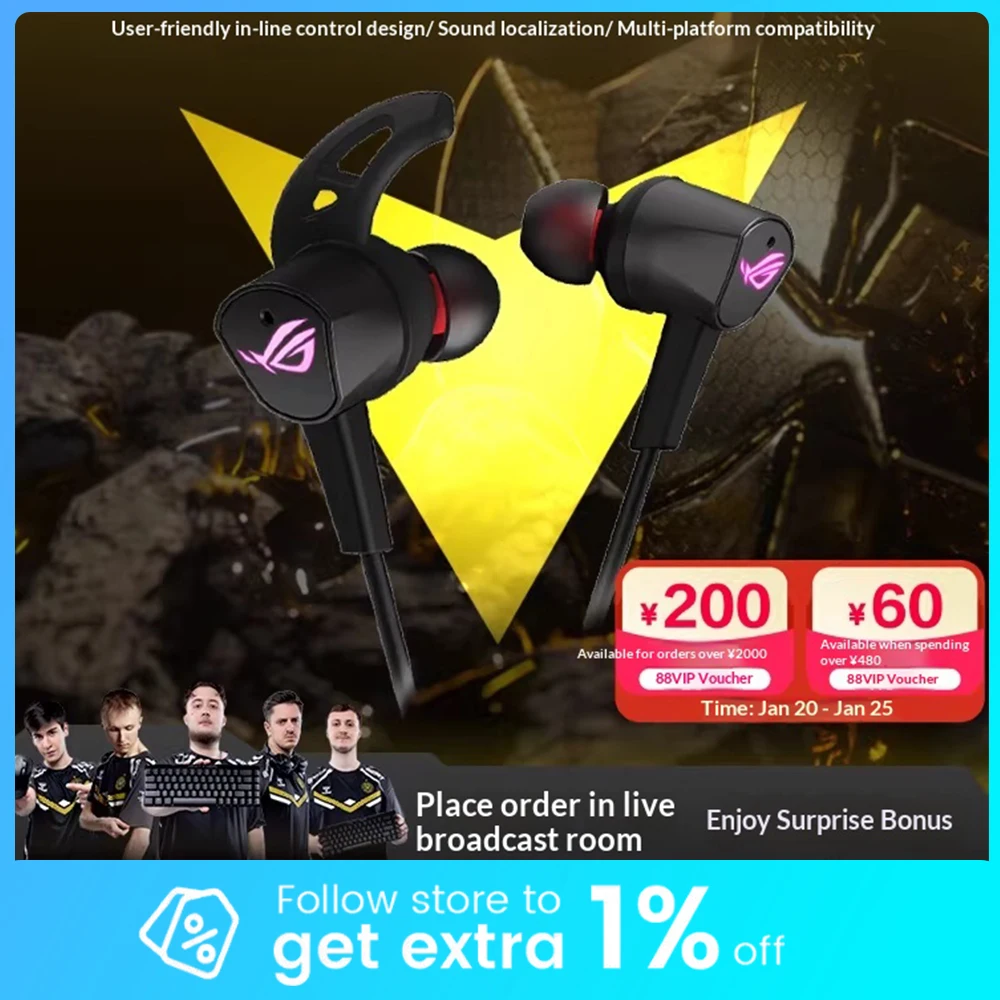 

ROG CETRA Wireless Earphone LSR Sounding Unit ANC Active Noise Reduction In Ear Headphones Pluggable Line CSGO Pc Accessories