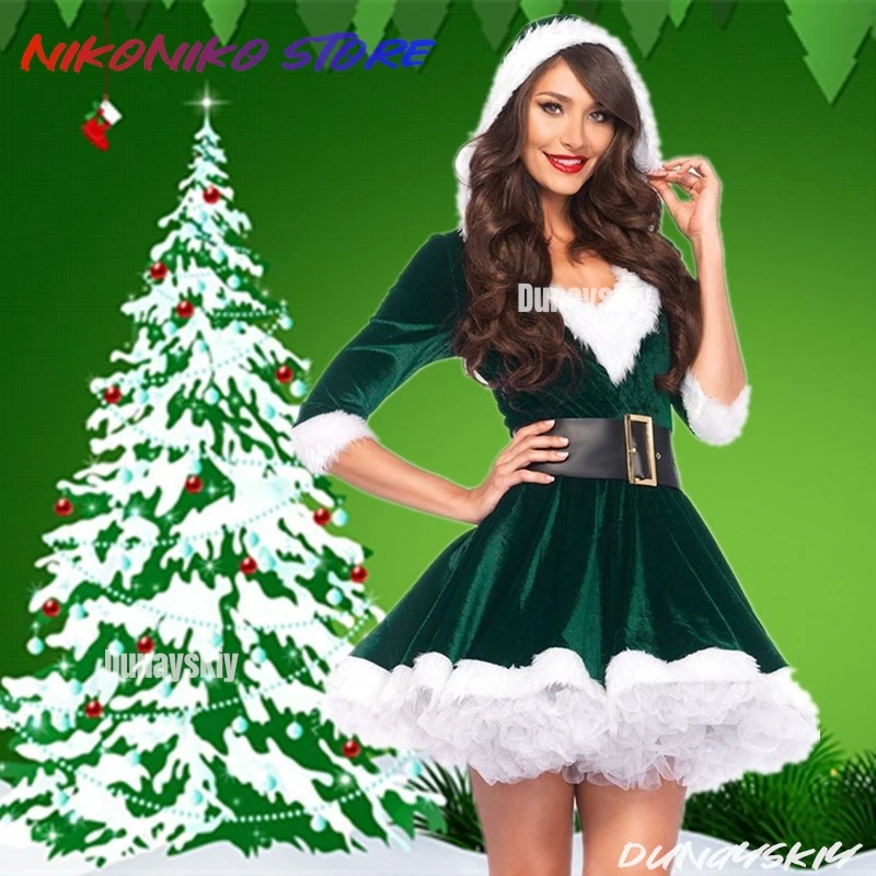 فستان عيد الميلاد النسائي الشتوي الجديد - زي أداء التقاط الصور باللونين الأحمر والأخضر، زي حفلة عيد الميلاد 2025 #3