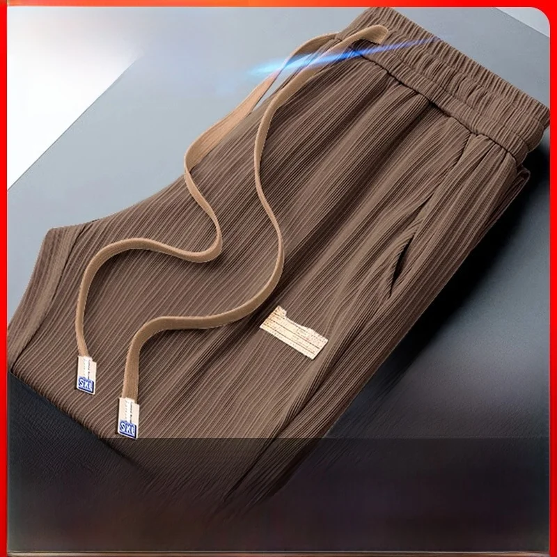 

Мужские брюки из ледяного шелка, летние ультратонкие свободные прямые повседневные спортивные брюки, дышащие легкие удобные полиэфирные волокна