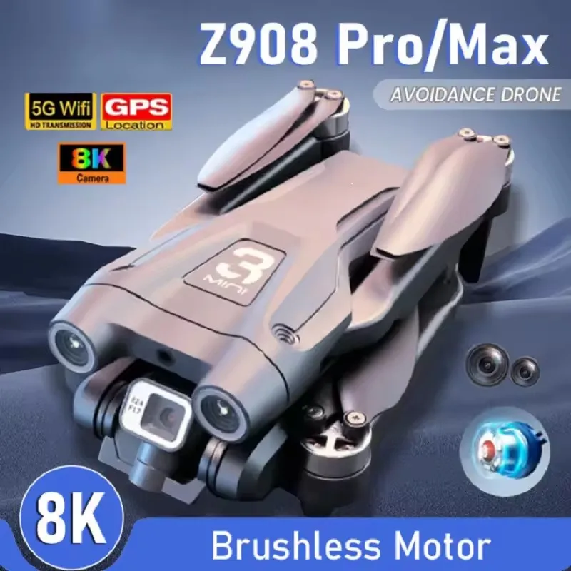 

Дрон Z908 Max 2026 года, профессиональный, 8K HD, с двойной камерой, бесщеточным двигателем, Wi-Fi FPV, радиоуправляемый складной квадрокоптер-вертолет (игрушка)