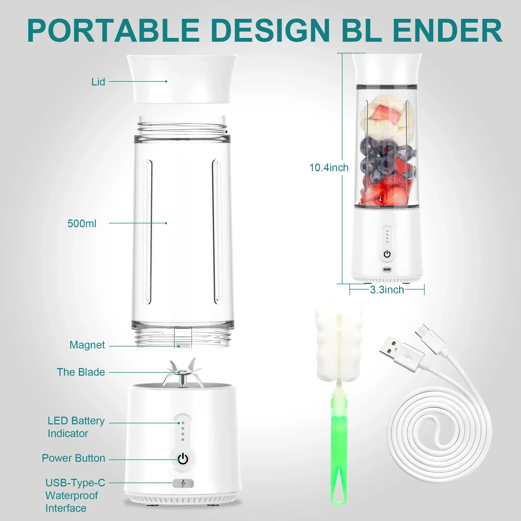 500ml Portable Juice Blender USB Rechargeable Smoothie Mini Blender Electric kitchen Juicer For Making Milkshakes Blending Cup