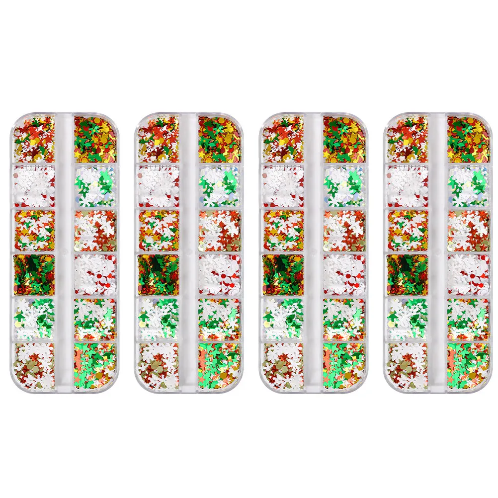 Christmas Nail Art Sequins Snowflake Decals for Manicure Decoration – 4 Boxes