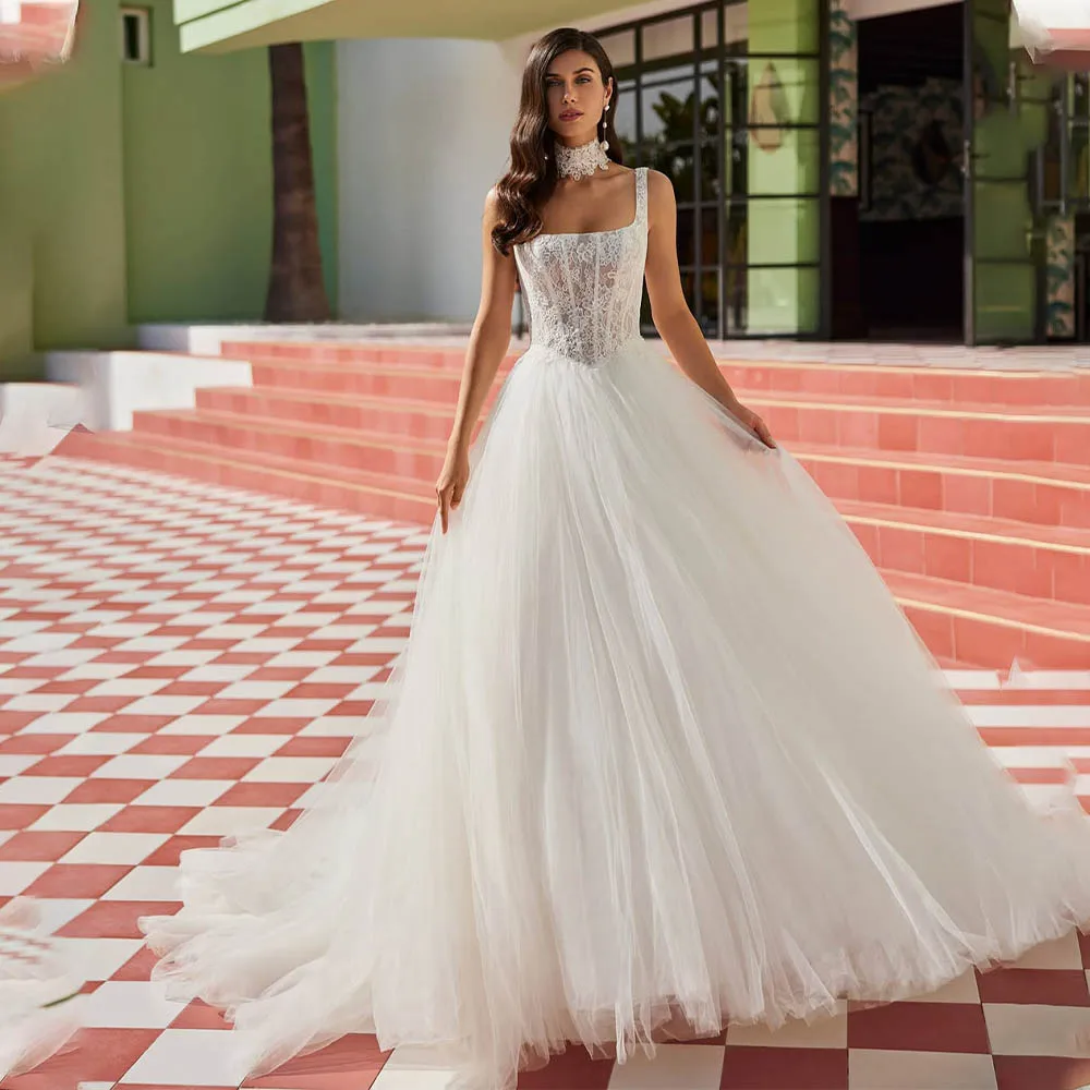 

Charming Two Wide Straps Scopp Neckline Lace Bridal Grown A Line Wedding Dresses CUstom Made 2026 Rode De Morrie