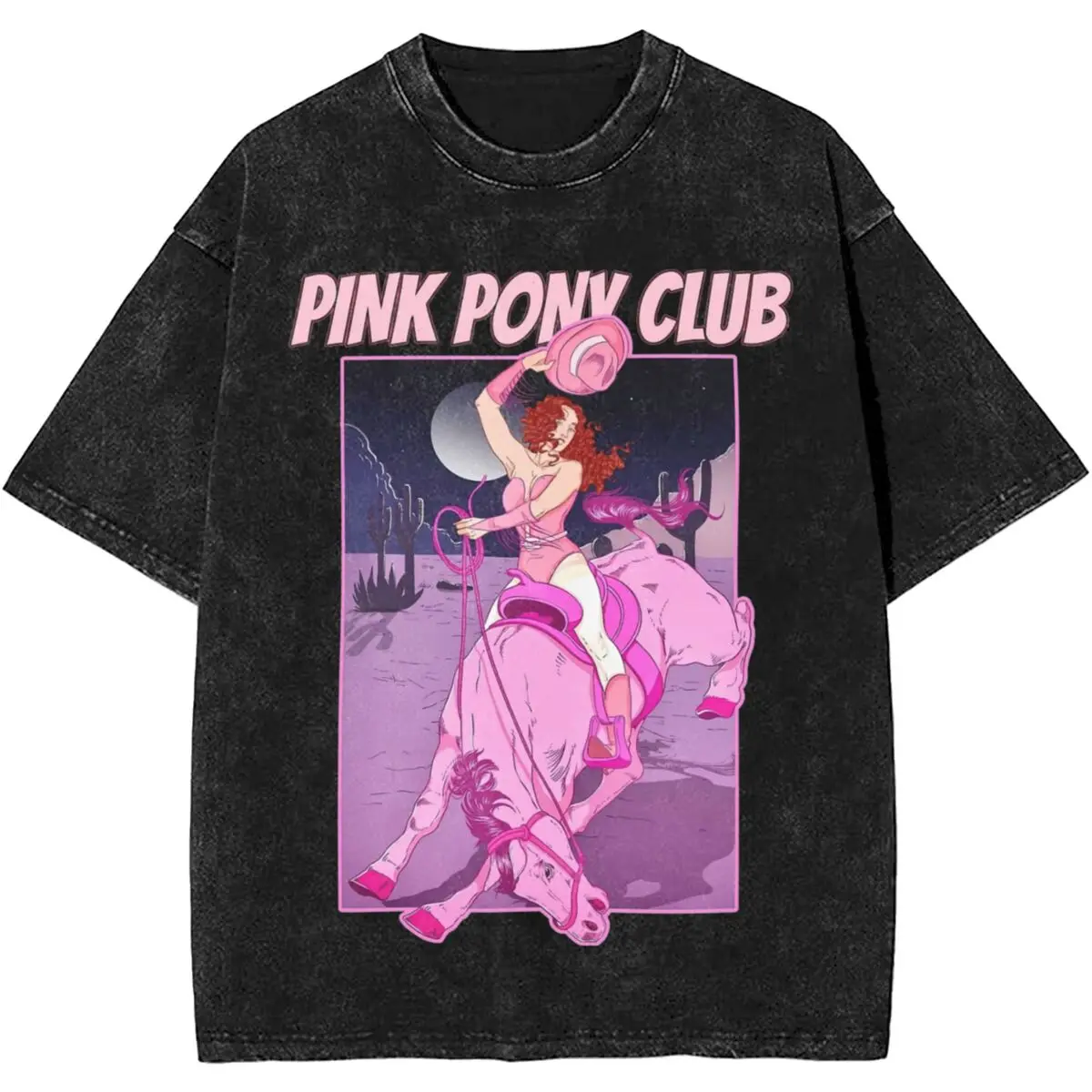 

Hip Hop Chappell Roan Pink Pony Club Apparel T Shirts Washed Style Men Women T-Shirts Fashion Top Tees Streetwear