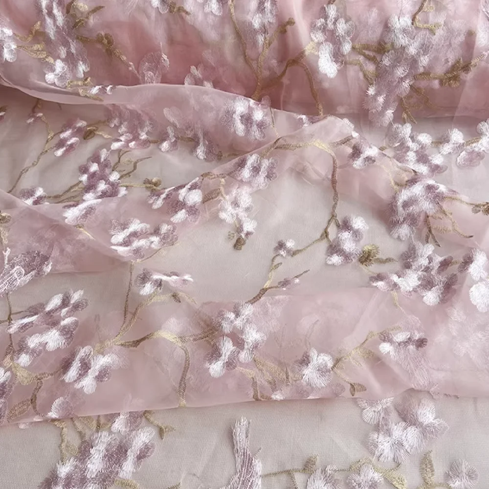 

Charming Graceful Flower Breathable Quality Stiff Feeling Silk Organza Embroidery Fabric for Women Party Wedding Dress