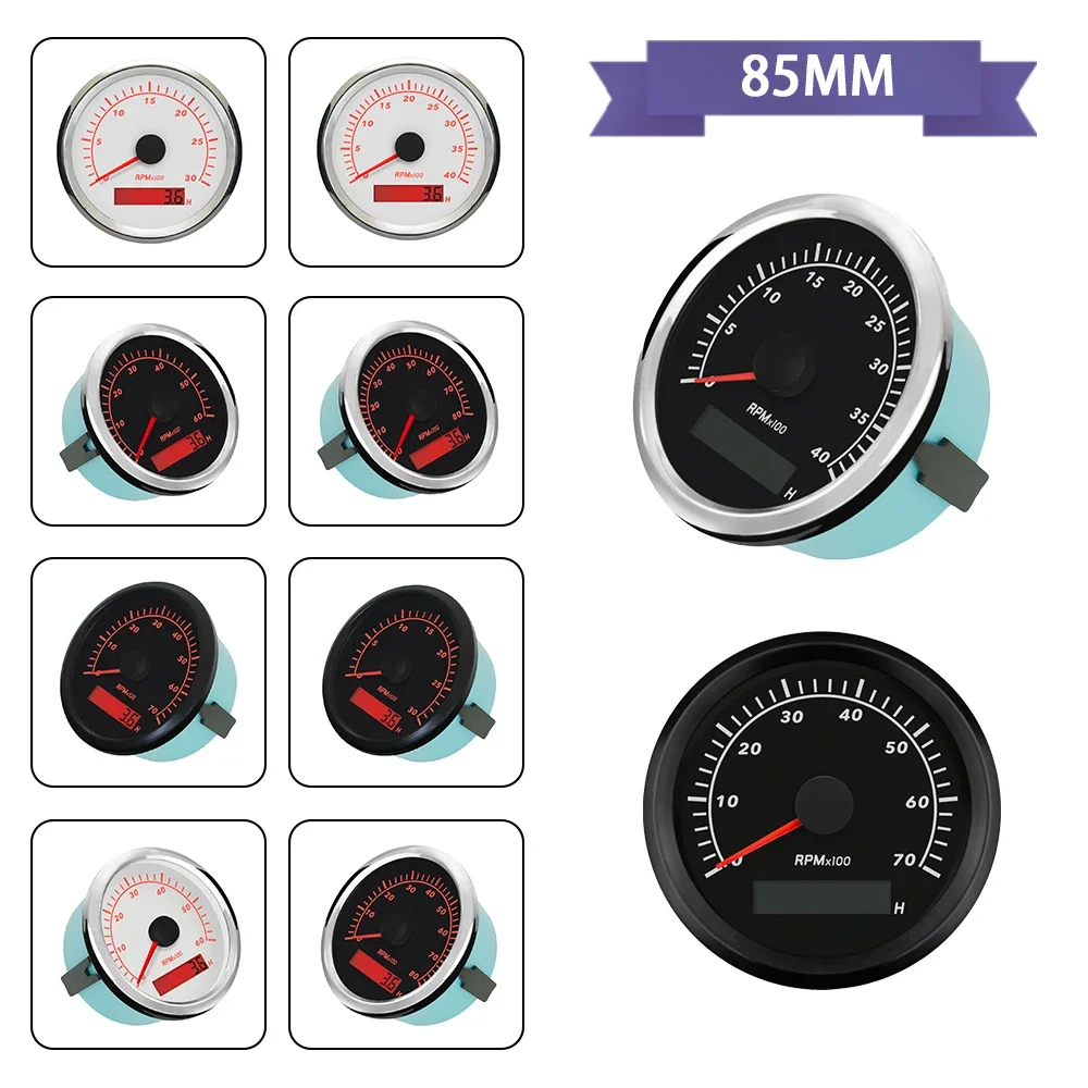 

Waterproof Car Boat 85mm 0-3000rpm 0-4000RPM 0-8000RPM Tachometer Engine REV Counter with Hourmeter with Red Backlight 9-32V