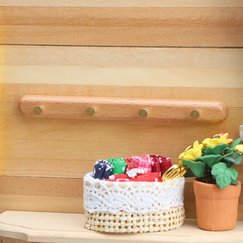 3pcs 1:6 Scale Dollhouse Wooden Coat Rack, Miniature Brass Hook Hanger, Rustic Decor for Diorama & OB Figures