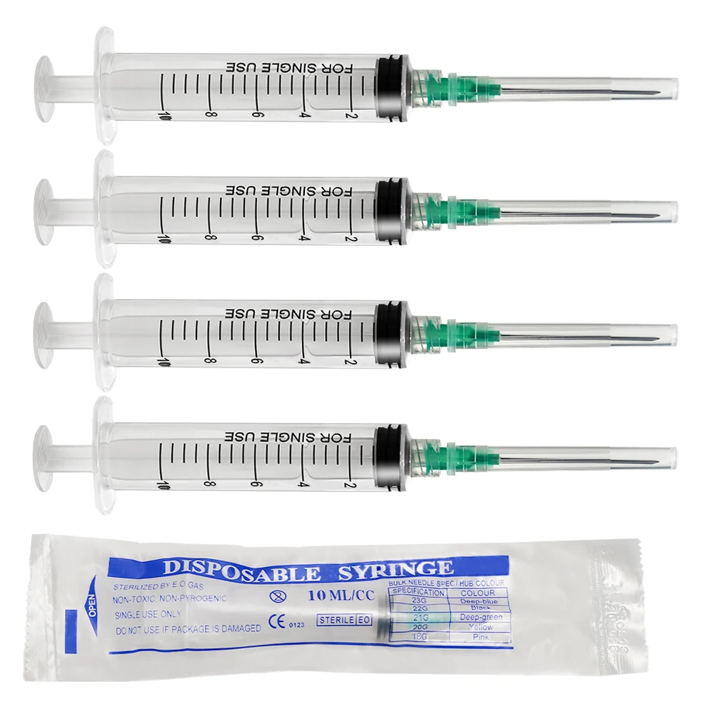 

100 Pack 10ml 21G 1.5" Sterile Luer Lock Syringe with Needle, Glue Liquid Dispenser for Crafts Lab Use, Precise Measuring