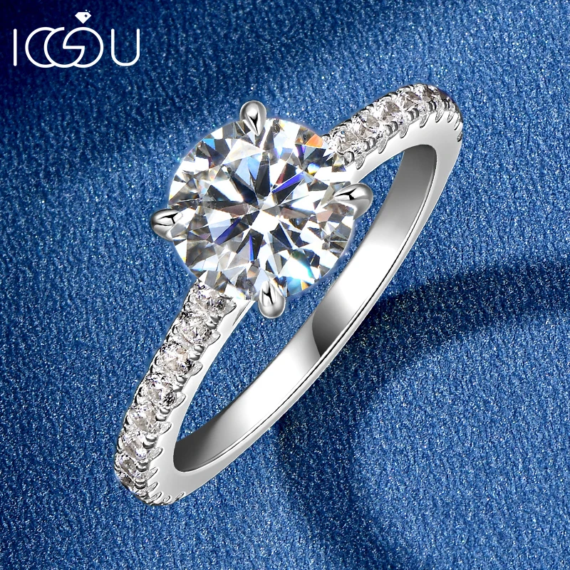 

Сертифицированное кольцо IOGIOU с муассанитом 2 карата, круглая огранка, цвет D, 100% серебро 925 пробы, обручальное кольцо для женщин, ювелирное изделие