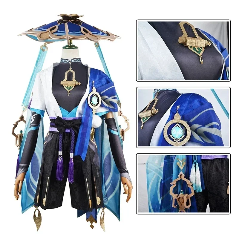 Genshin Impact Scaramouche Wanderer Cosplay Costume Halloween Balladeer Kunikuzushi Bucket Hat Costume Wig Cos Sumeru Anemo Suit