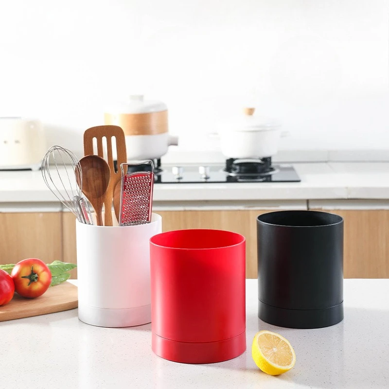 Hot Kitchen Tableware Storage Bucket Utensil Holder Cutlery Drainer Plastic Chopstick Spoon Storage Rack 360-degree Rotatable