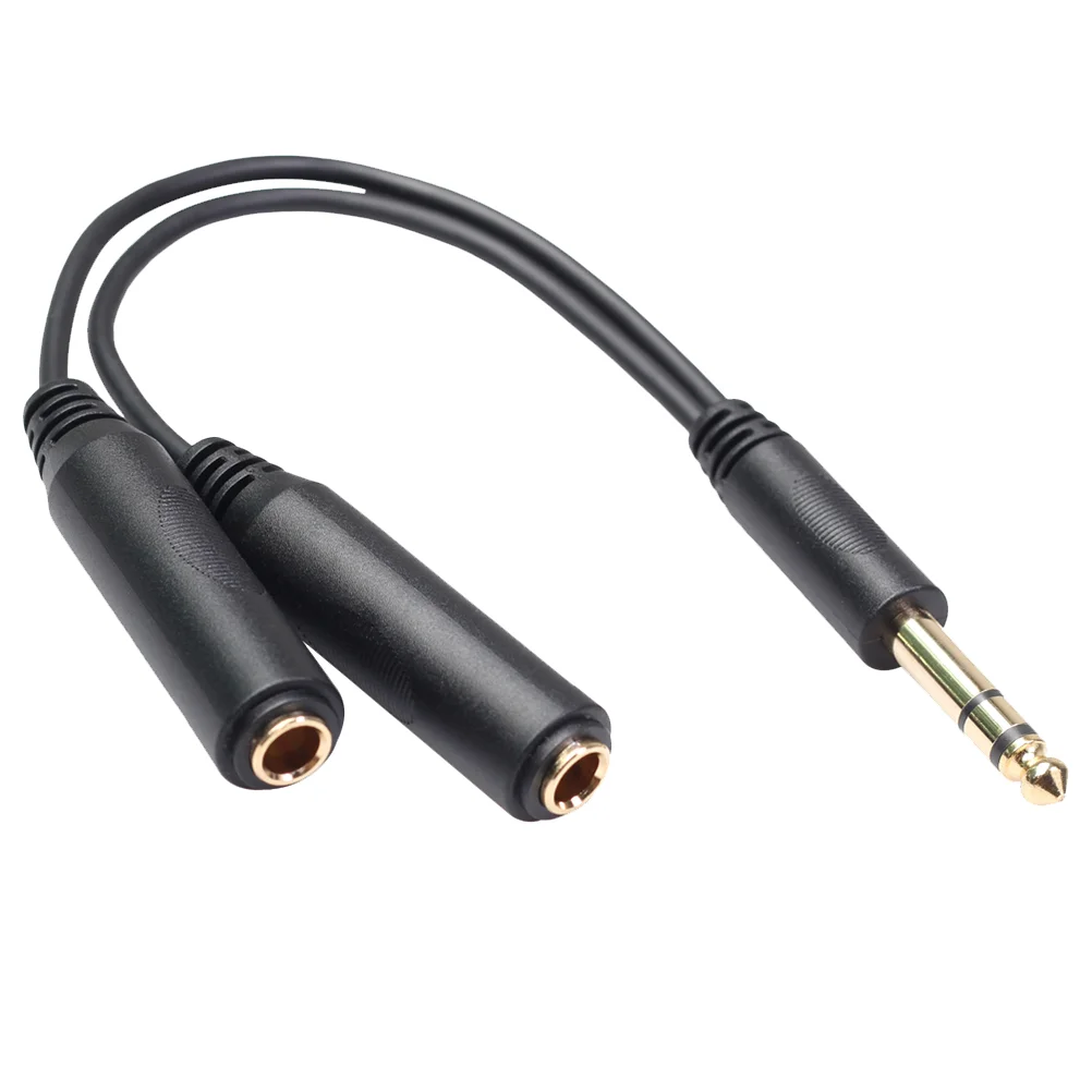 Headphone Adapters 635 Stereo Large Three-Core Male and Two Female Audio Cable 635mm Black Earphone