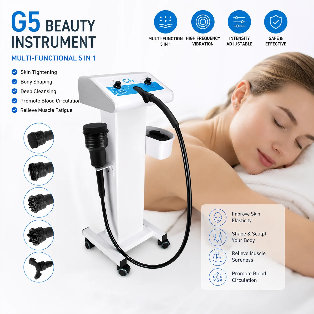 G5 Vibrating Massager Body Slimming Machine Fat Burner Weight Loss Cellulite Removal With 5 Tips High Frenquency Vibrator Device