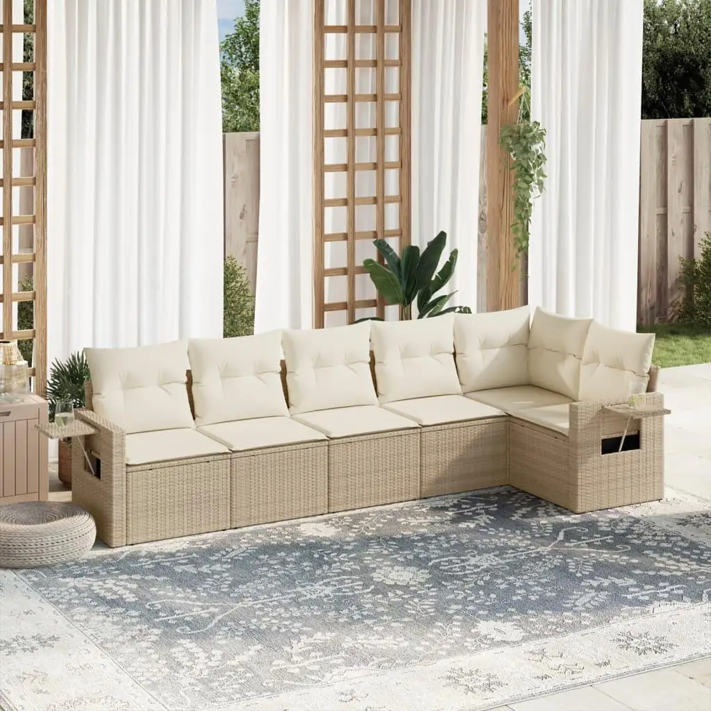 

Beige PE Rattan Garden Sofa Set Large Powder Coated Steel Outdoor Furniture