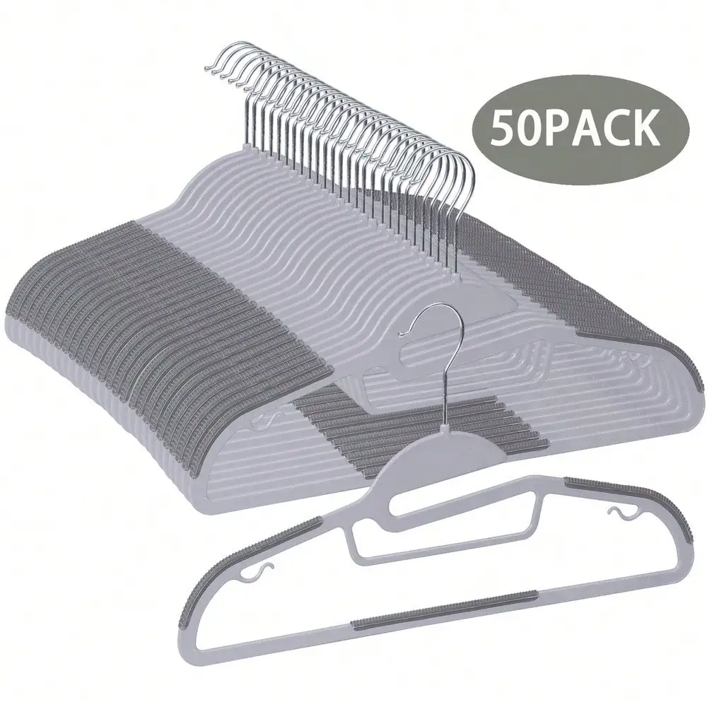 

Plastic Non Slip Clothes Hangers 50 Pack Slim Thin Coat Shirt Hanger Swivel Hook