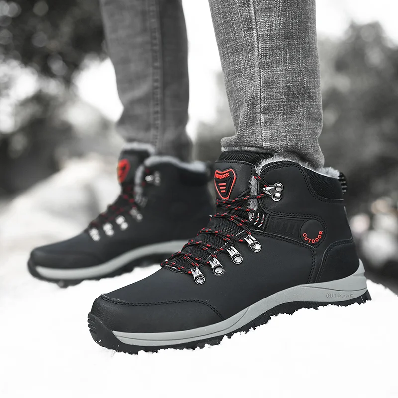 Outdoor Non-slip Man Snow Boots 2024 Thickened Warm Men Casual Shoes Winter Hiking Shoes Plus Velvet Large Size Waterproof Boots