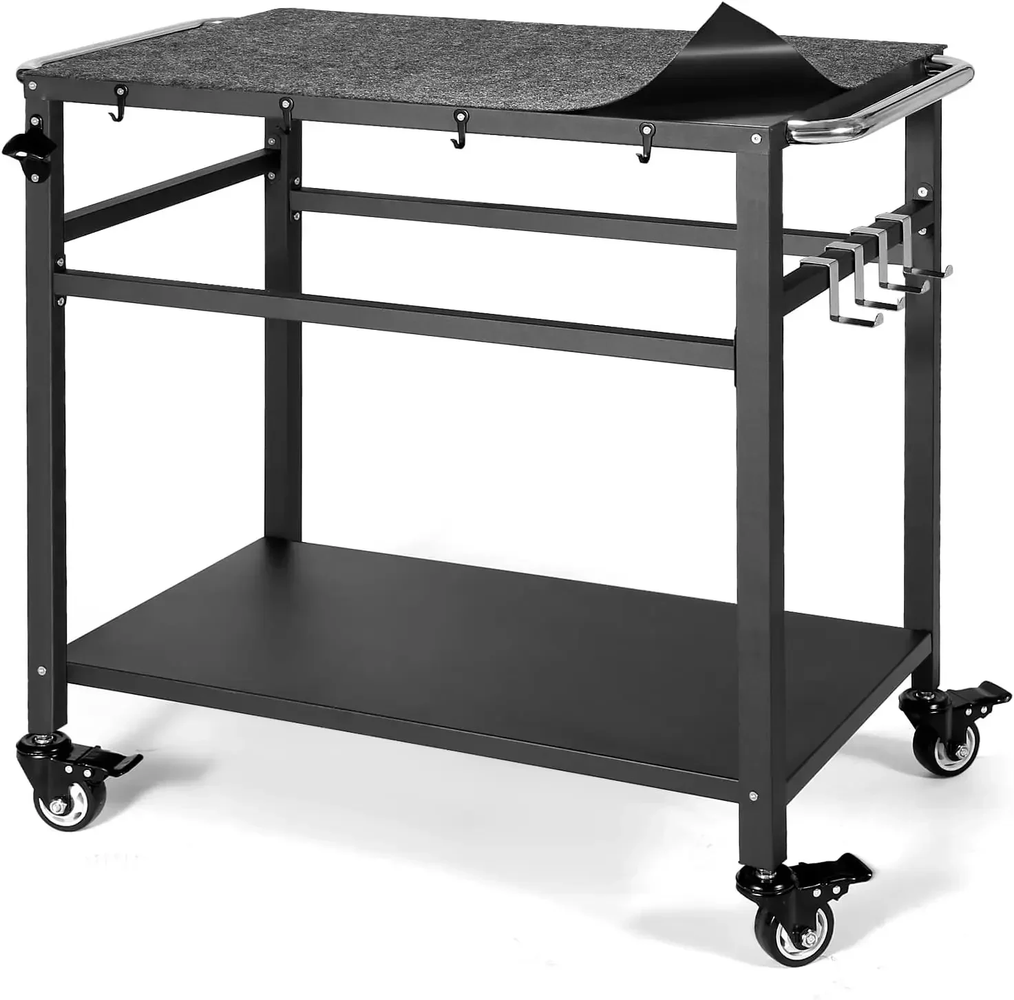 Outdoor Grill Table with Storage for Patio,Double-Shelf Movable Kitchen Cart Island Table on Wheels with Grill Mats,20