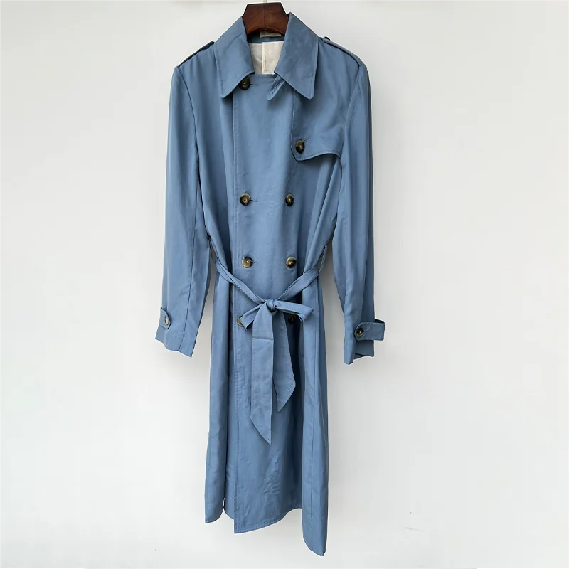 Zadig Female Dresses Summer Sky Blue Lapel Button Formal Occasion Robes Female New Fashion Spring Dress Classic Lady Long Robes