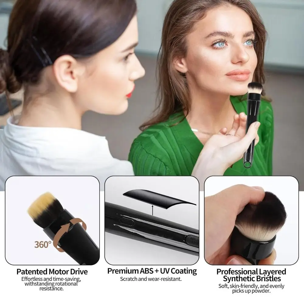 with 2 Replaceable Brush Heads Electric Makeup Brush Removable 2 Adjustable Speeds Foundation Brush Soft 360° Rotation