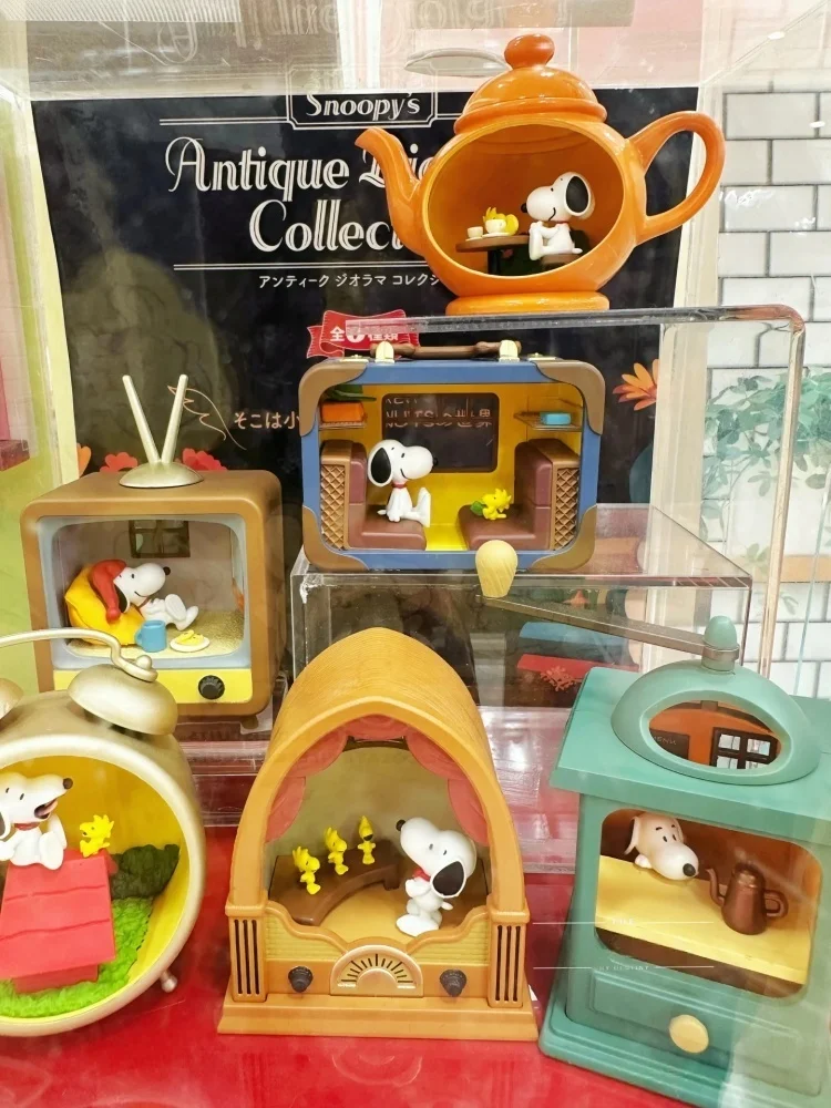 Caixa inteira genuína re-ment snoopy modelo em miniatura grinalda café padaria ocidental restaurante encontro caixa cega coleção
