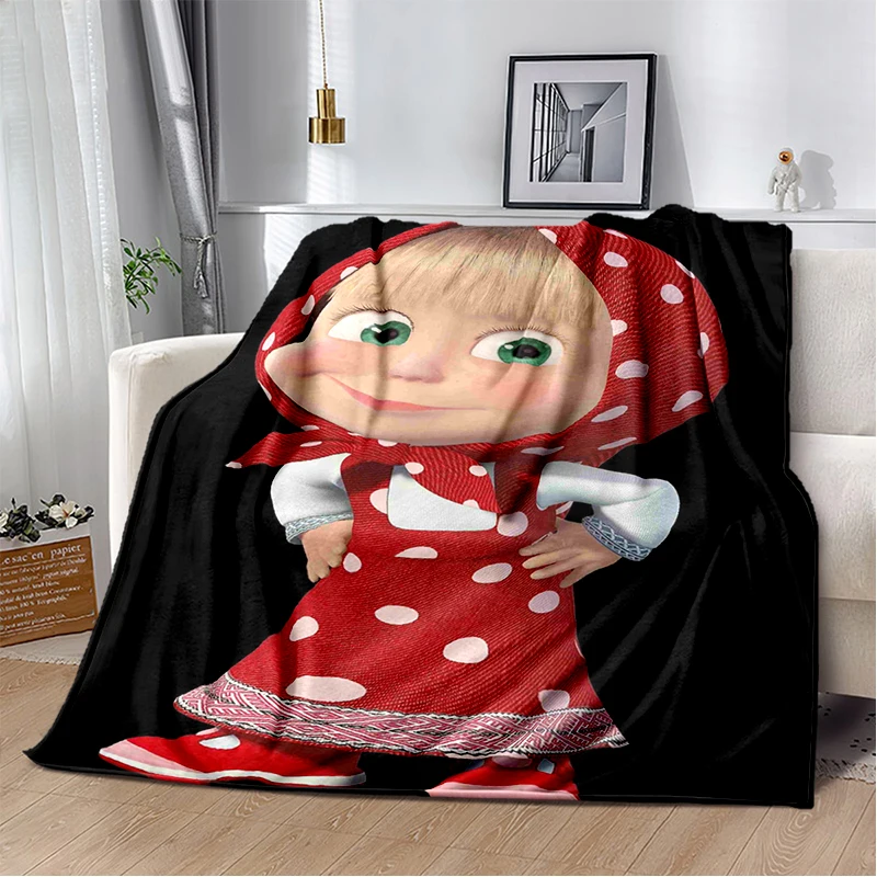 

3D M-Masha and B-Bear Christmas Cartoon Soft Plush Blanket,Flannel Blanket Throw Blanket for Living Room Bedroom Bed Sofa Cover
