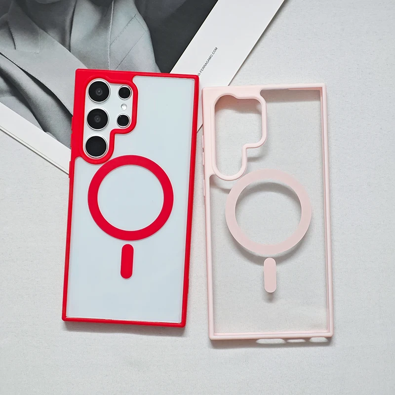 حافظة شفافة مغناطيسية للشحن اللاسلكي Magsafe لهاتف سامسونج جالاكسي S25 S24 Plus Ultra S24 FE S23 S22 غطاء أكريليك رفيع للغاية #4