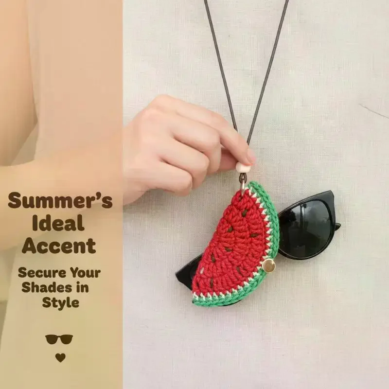 Dopamine-Woven Fruit-Shaped Sunglasses Holder Necklace: 1Pcs Summer Storage Pouch Long Hanging Strap Women